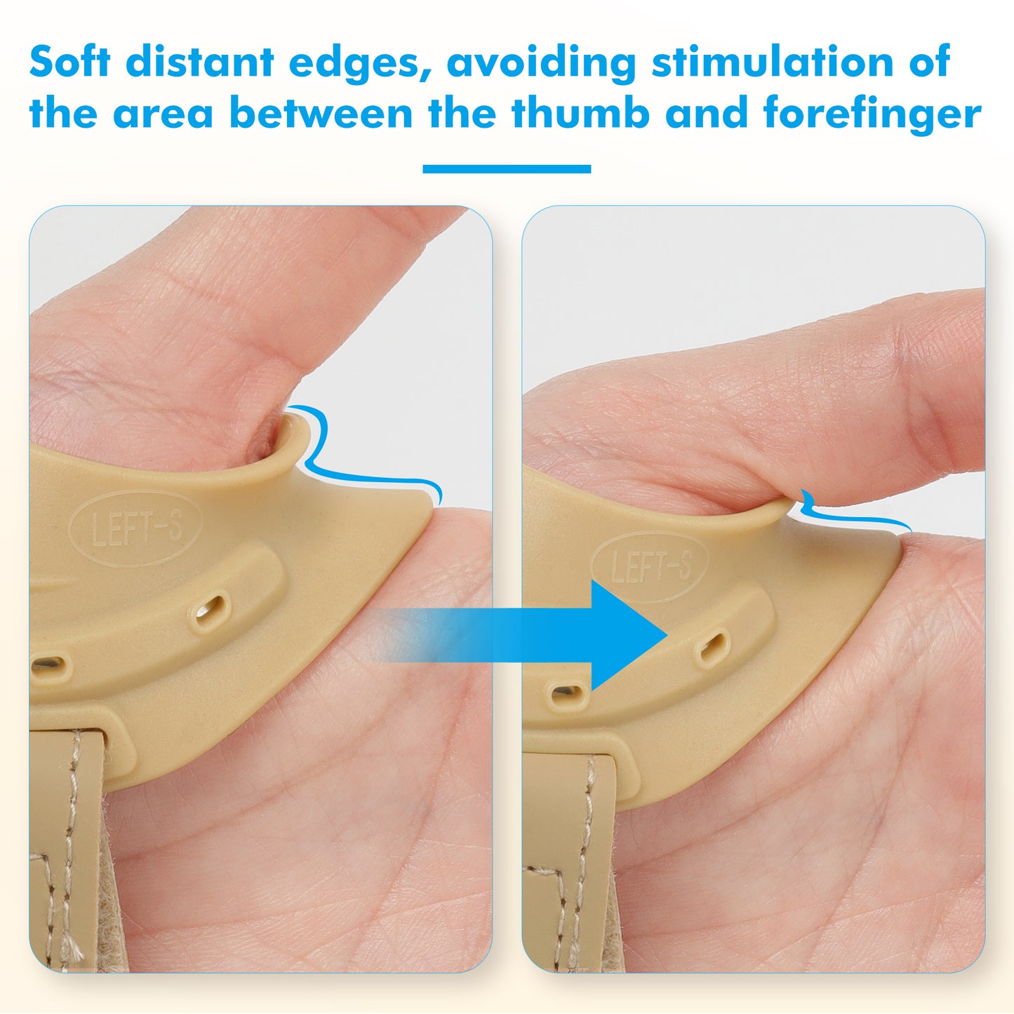 CMC thumb brace  smooth edge close-up, this thumb arthritis brace reduces friction and skin irritation for all-day comfortable wear