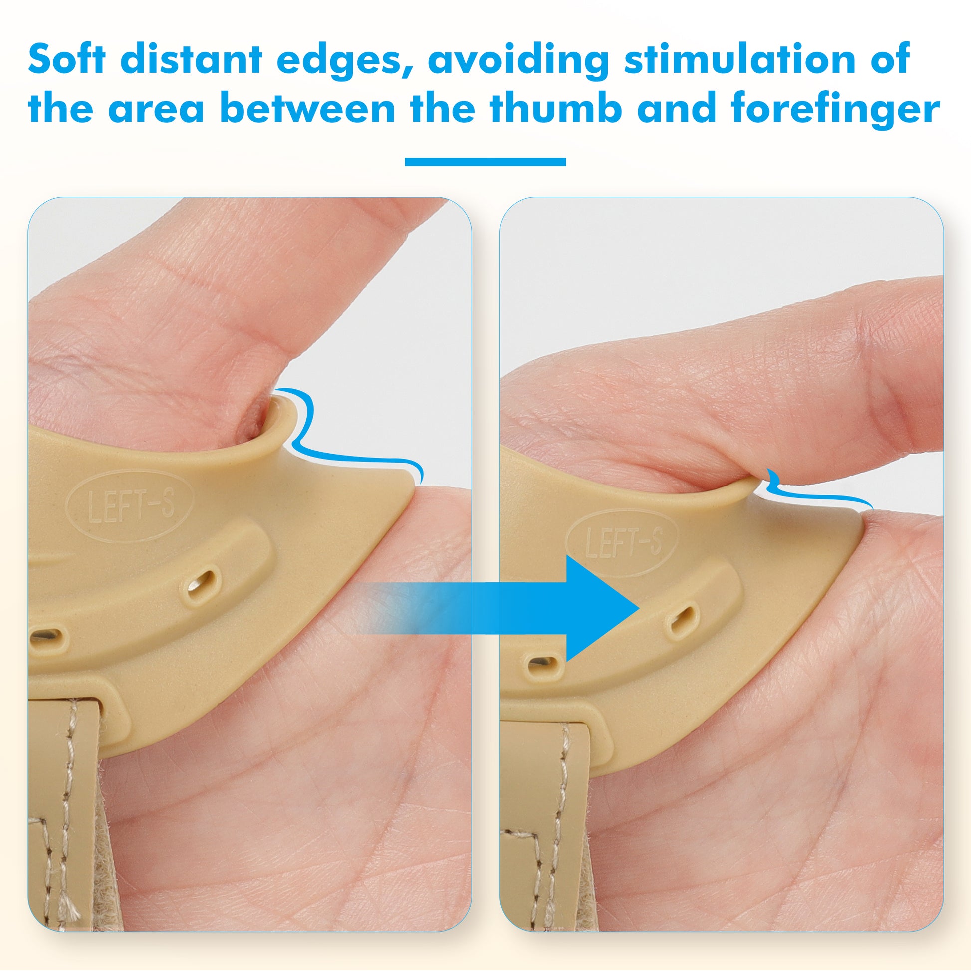 CMC thumb brace  smooth edge close-up, this thumb arthritis brace reduces friction and skin irritation for all-day comfortable wear