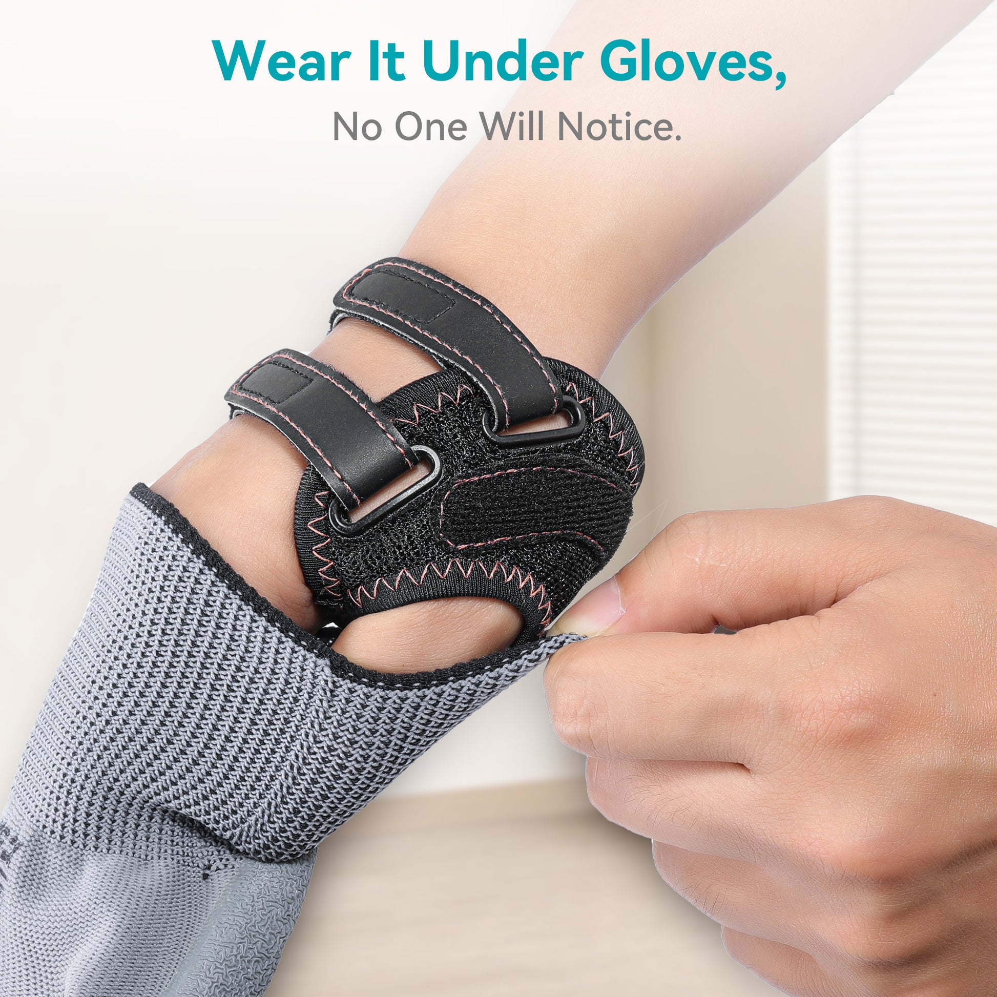 Fortemotus CMC Thumb Brace has a discreet low-profile design that fits under gloves while providing reliable thumb stabilization.